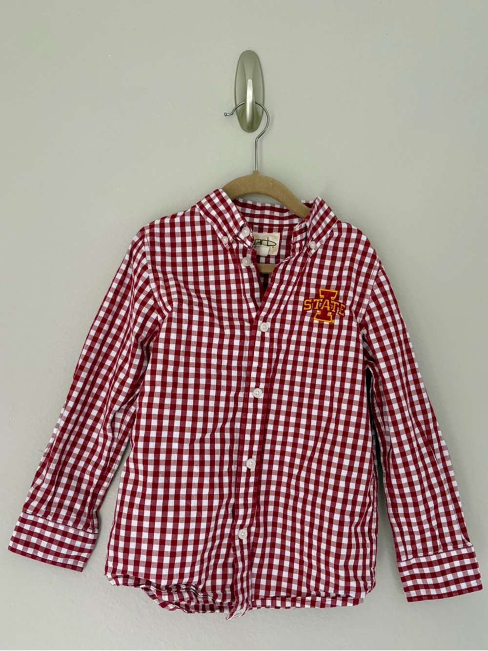 Iowa State Cyclones Shirt Garb Team Red White Gingham Check Button Down Boys 5-6